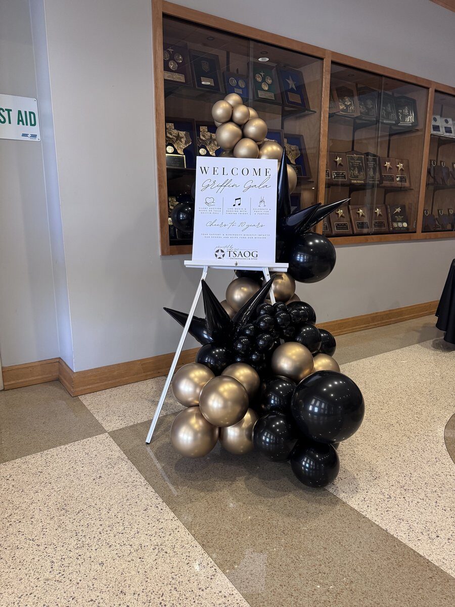 Event balloon garland for Great Hearts Academy gala San Antonio TX