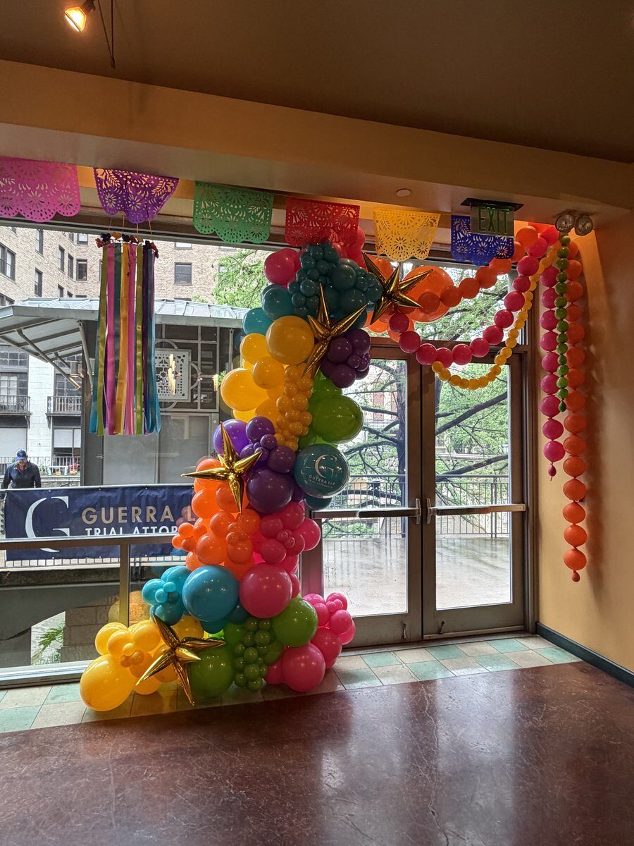Custom fiesta balloon installation for Guerra Group event San Antonio TX