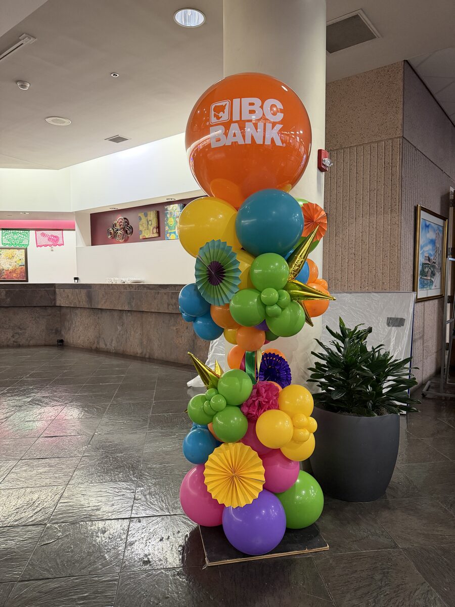 Custom balloon column installation for IBC Bank San Antonio Fiesta celebration