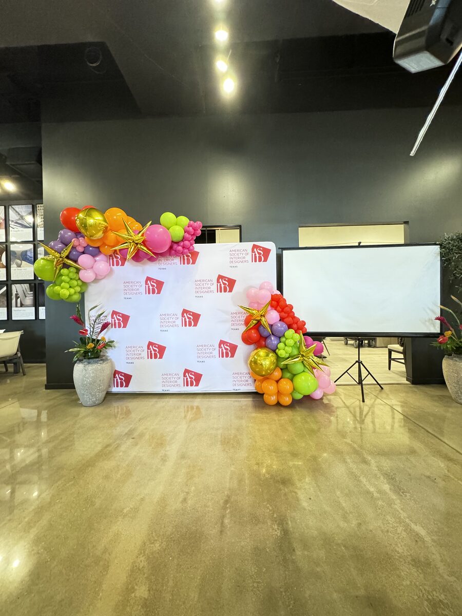 Decorative balloon installation for interior design event San Antonio Texas