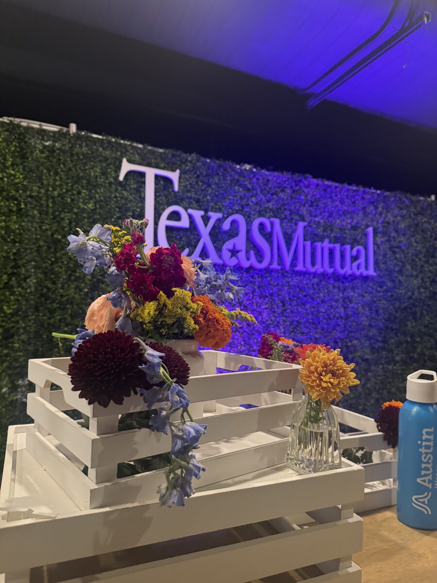 Event balloon arch installation for Texas Mutual Insurance San Antonio TX