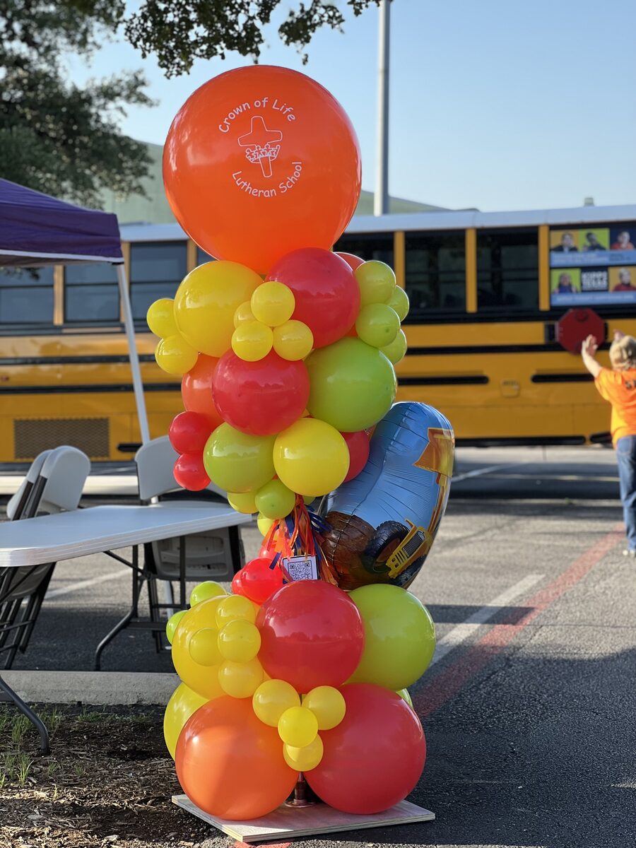 Balloon décor for Touch a Truck Crown of Life event San Antonio Texas